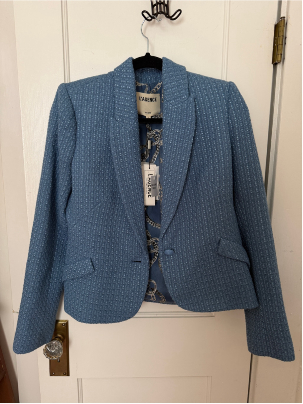 Women's L'AGENCE Jennah Blazer Size 6 Harbor Blue Tweed Jacket